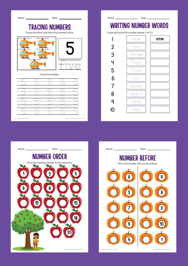 Number worksheets for nursery