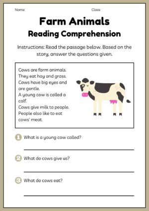 Farm Animals Reading Comprehension English Worksheet