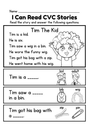 Short O CVC Stories Reading Comprehension English Worksheet