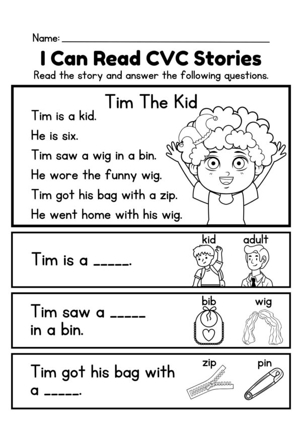 Short O CVC Stories Reading Comprehension English Worksheet