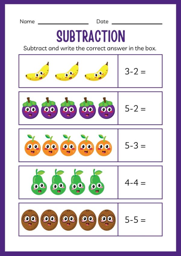 Subtraction Worksheet class 1