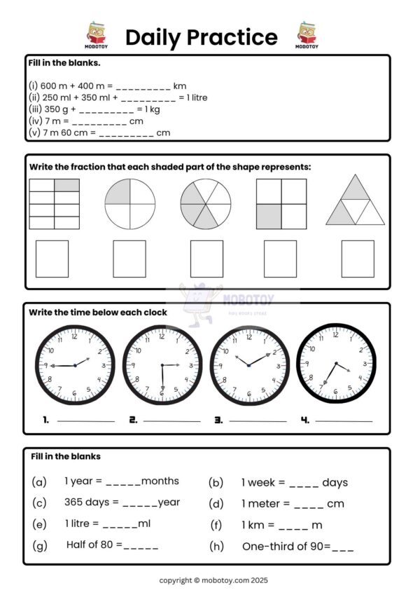 Measurement Fraction and Time Worksheet