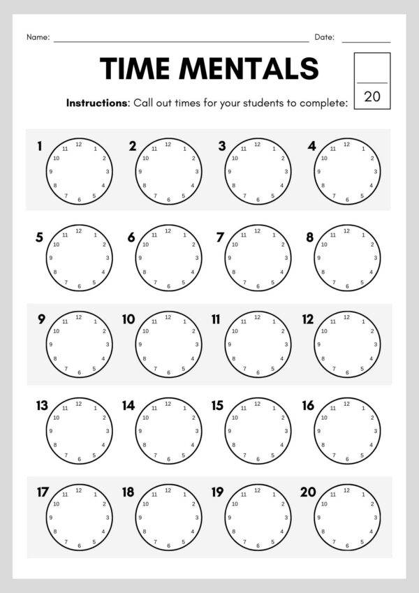 Time Worksheet sClass 3